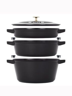 STAUB Stackable 4-Piece Cast Iron Set - Black New in Box